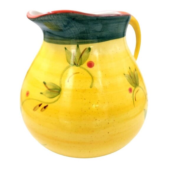 Ceramic Tuscan Style Water Pitcher Yellow Green Red Berries 6 inch with 4 inch o - Picture 4 of 11